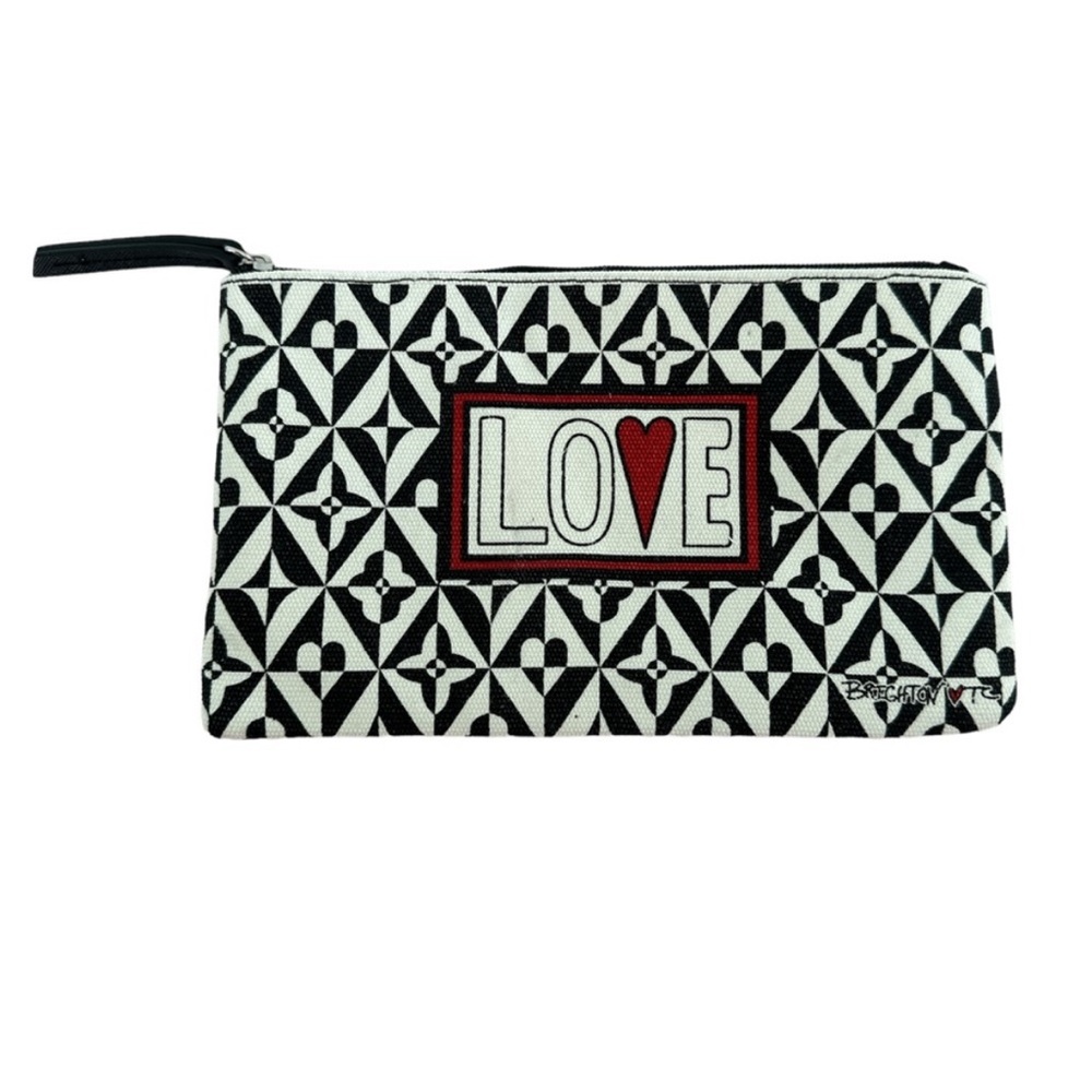 NEW BRIGHTON Black and White LOVE Patterned Make Up Bag